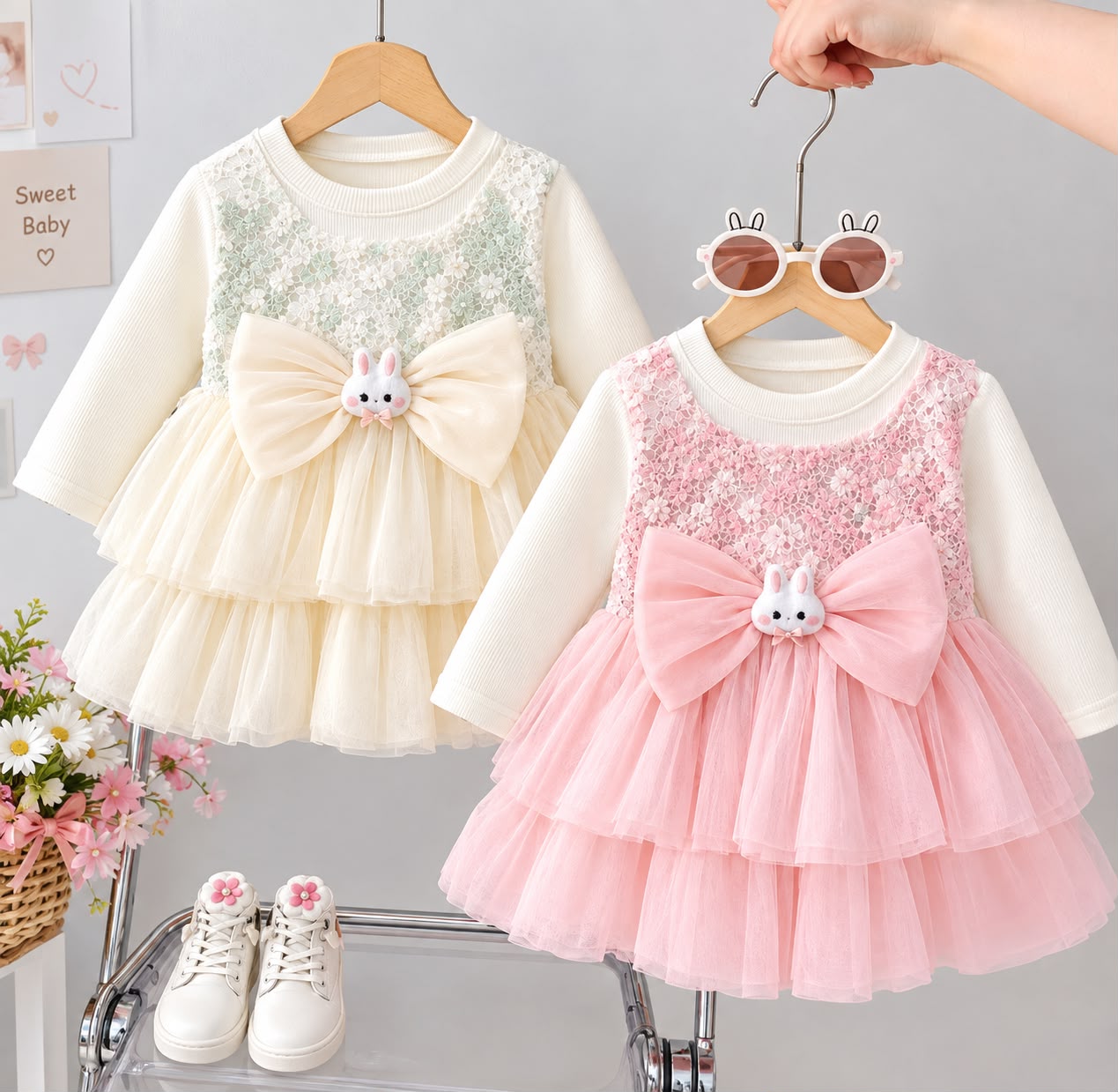 Vestidos de tul en tonos rosa y crema